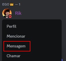 Menu do perfil do Rik no Discord com a opção Mensagem destacada