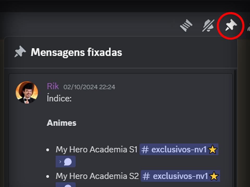 Mensagens fixadas com o Índice do canal exclusivos