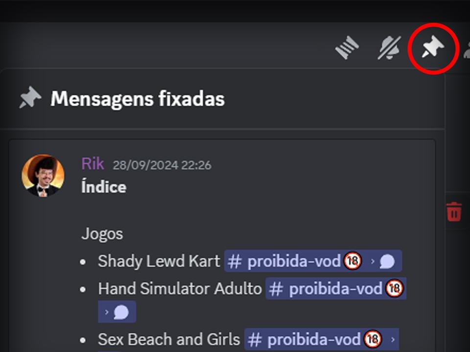 Mensagens fixadas com o Índice do canal proibida-vod