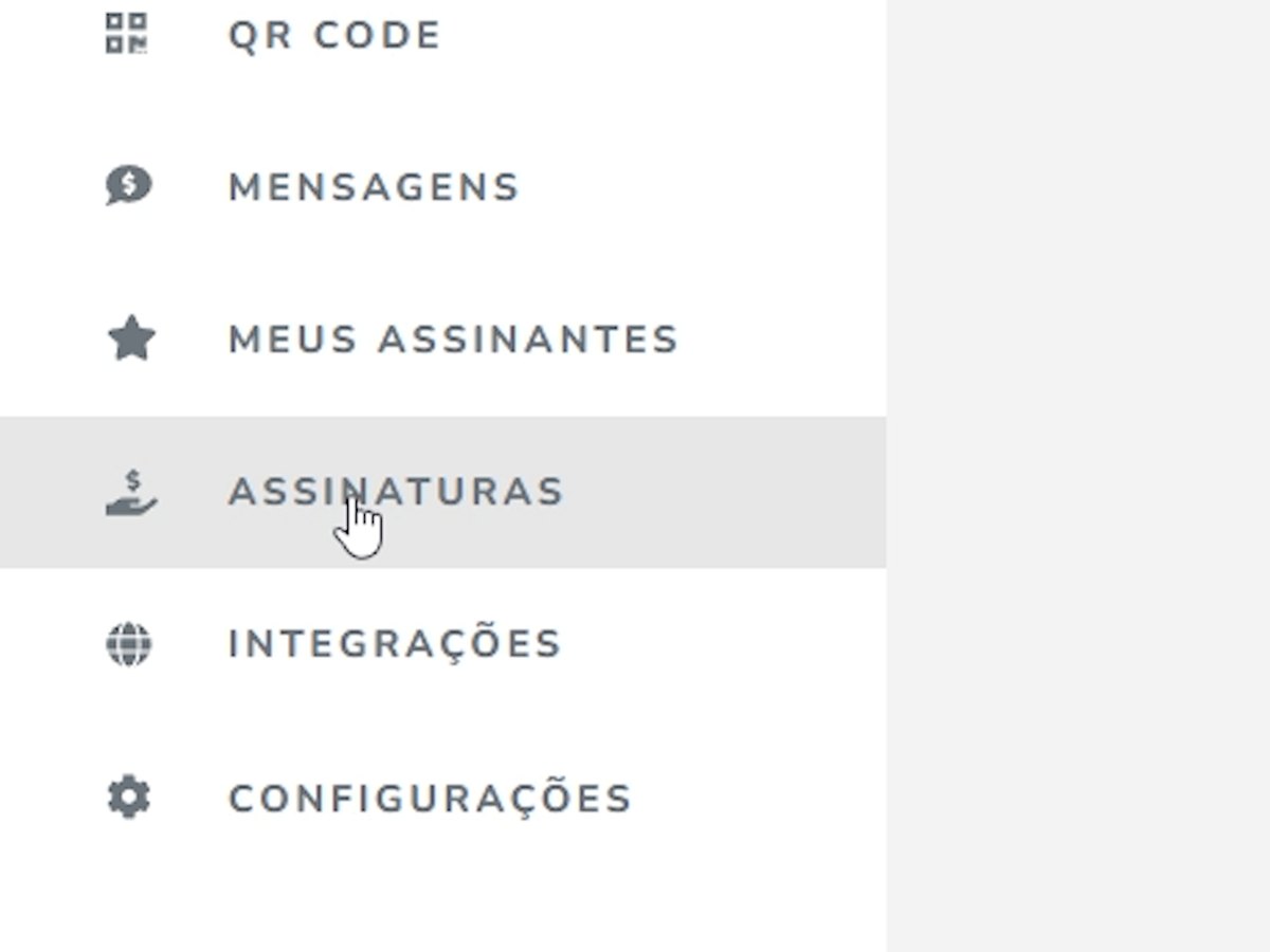 Menu do Streamar com a opção Assinaturas selecionada